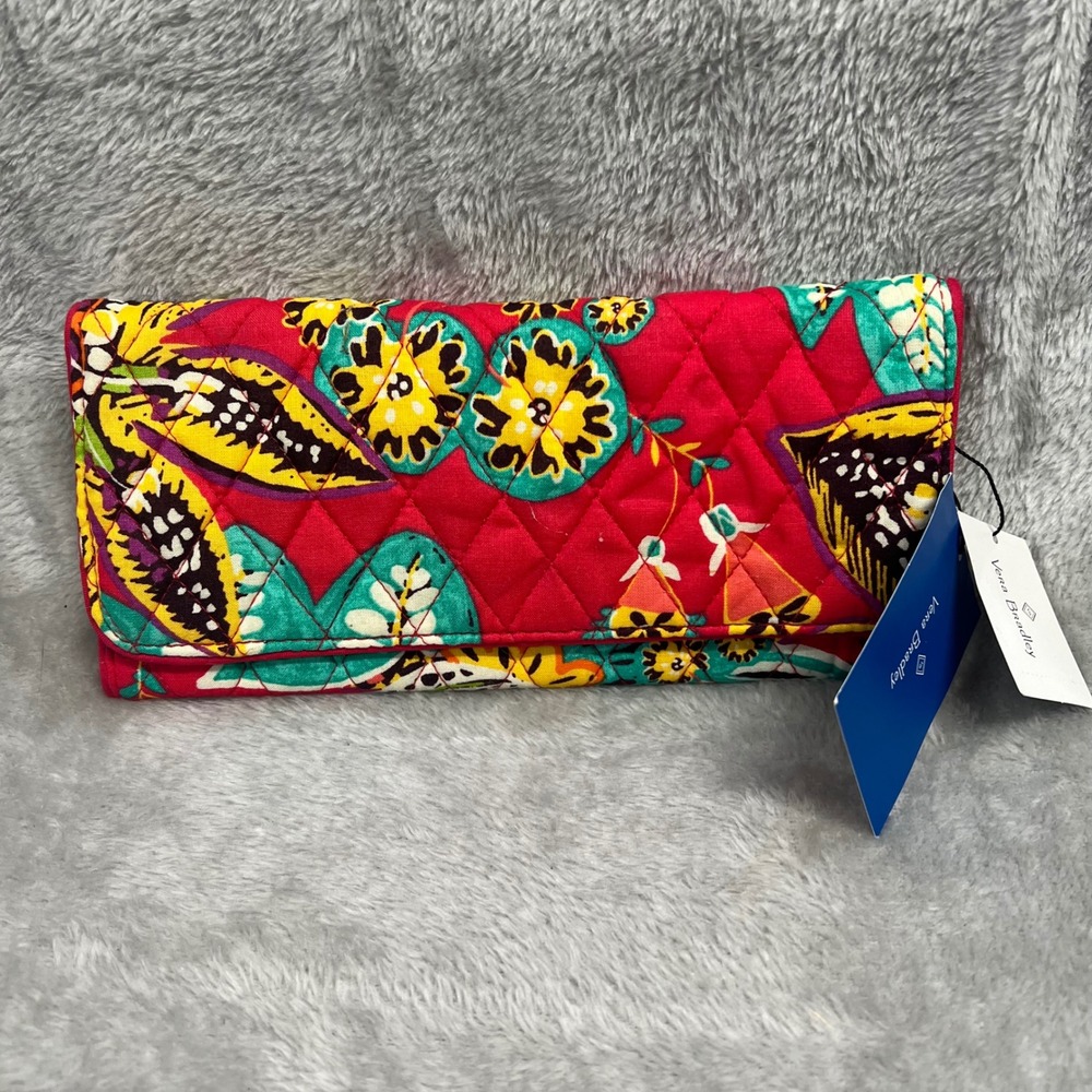 Vera Bradley‎ RFID Trifold Wallet Kumquat Floral Quilted Authentic New - Picture 1 of 12